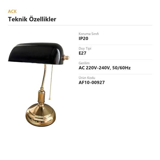 ACK Siyah Camlı Eskitme/Antique Kasa Banker Masa Lambası AF10-00927 - 4