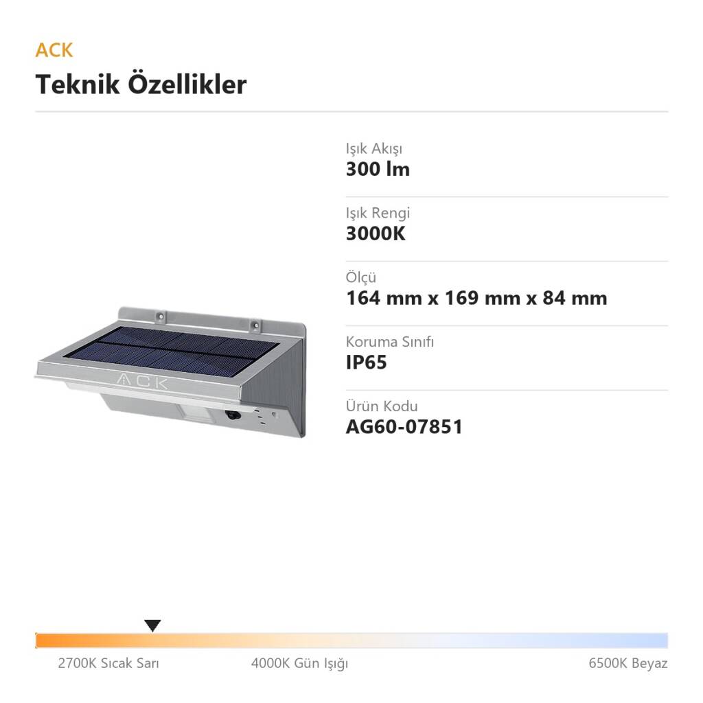 ACK Solar Bahçe Lambası 3000K 300 lm AG60-07851 - 4