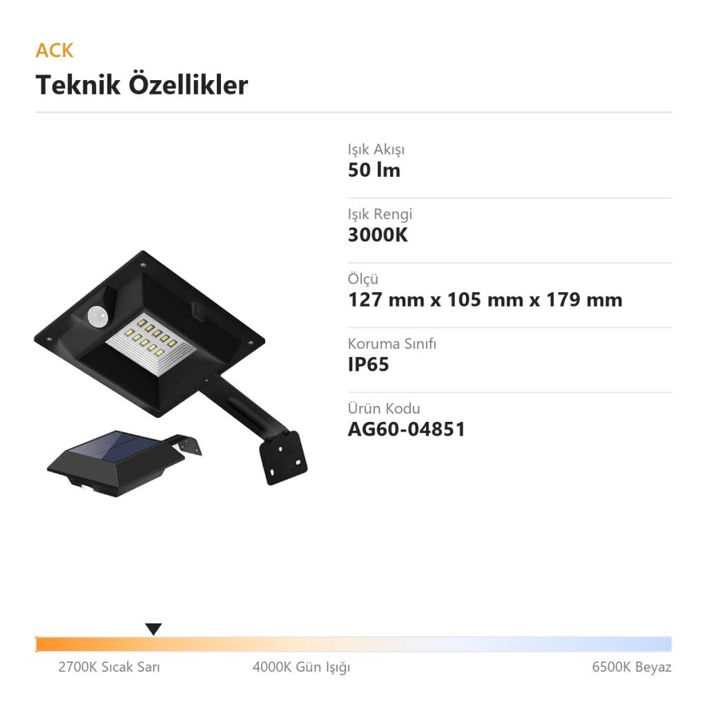 ACK Solar Bahçe Lambası 3000K 50 lm AG60-04851 - 4