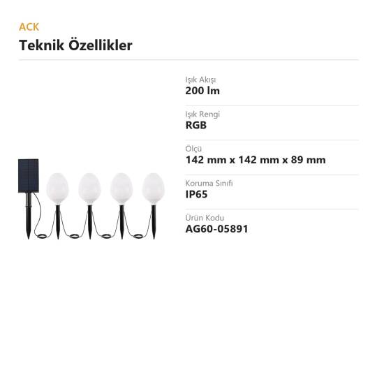 ACK Solar Bahçe Lambası (Bağımsız Panel) RGB 200 lm AG60-05891 - 4
