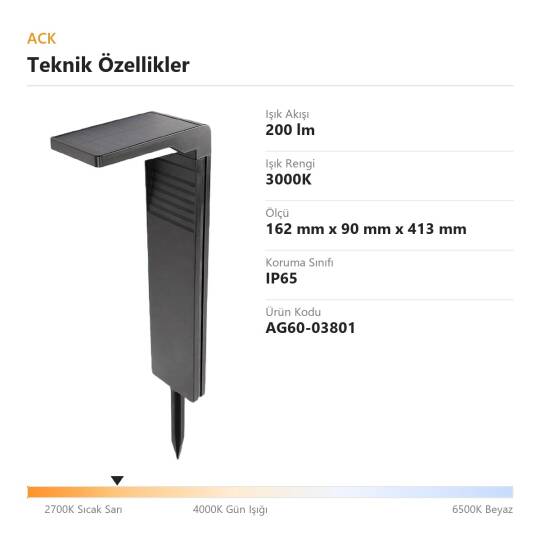 ACK Solar Çim Armatürü 3000K 200 lm AG60-03801 - 4