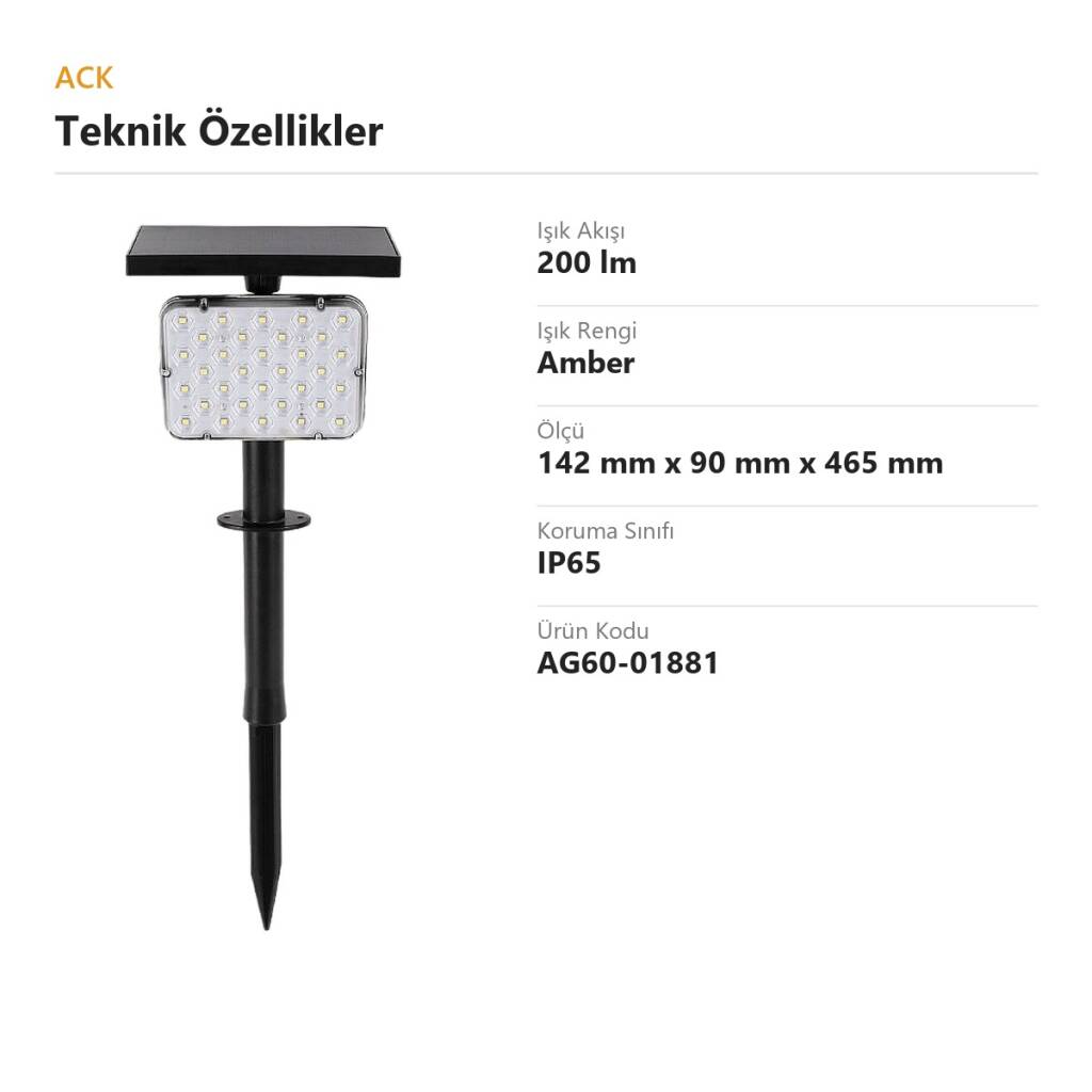 ACK Solar Çim Armatürü (Döner Kafa) Amber 200 lm AG60-01881 - 4