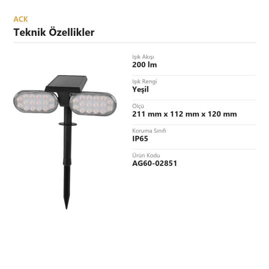 ACK Solar Çim Armatürü (Döner Kafa) Yeşil 200 lm AG60-02851 - 4