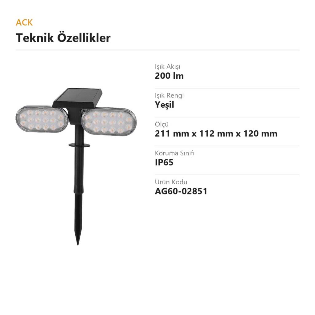 ACK Solar Çim Armatürü (Döner Kafa) Yeşil 200 lm AG60-02851 - 4