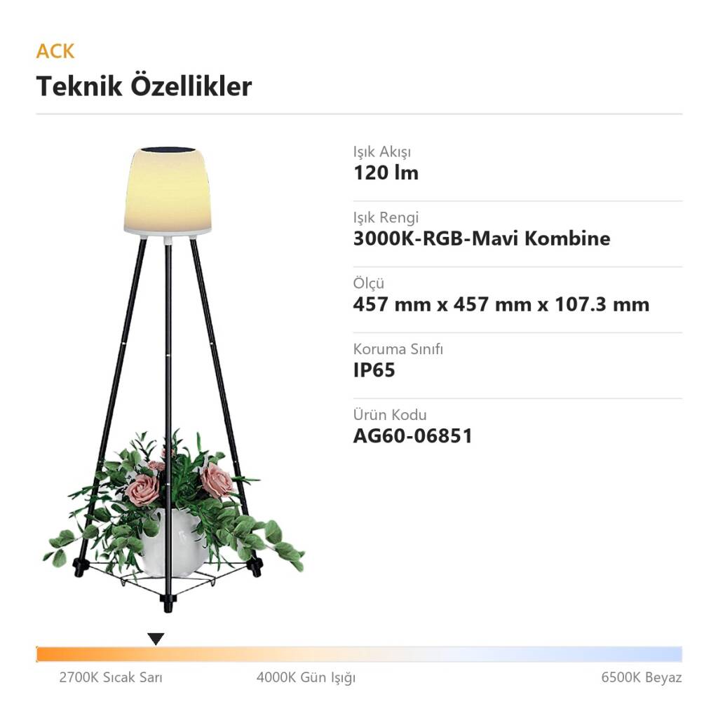 ACK Solar Küre Bahçe Lambası (Ayaklı) 3000K-RGB-Mavi Kombine 120 lm AG60-06851 - 4