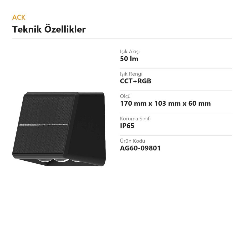 ACK Solar Mini Bahçe Lambası CCT+RGB 50 lm AG60-09801 - 4