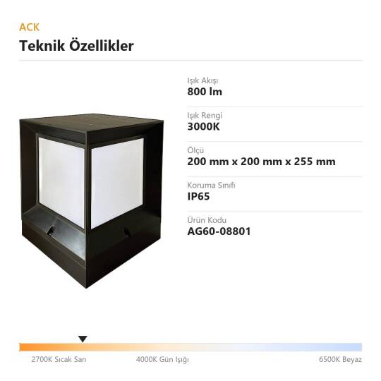 ACK Solar Sütun Bahçe Lambası (RGB Kumandalı) 3000K (15 LED) 800 lm AG60-08801 - 4
