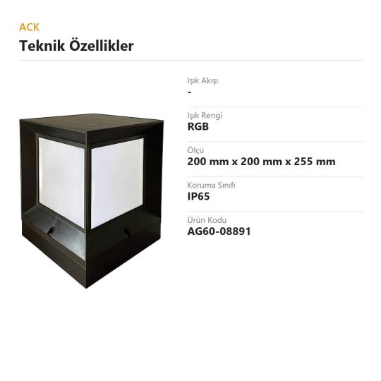 ACK Solar Sütun Bahçe Lambası (RGB Kumandalı) RGB (10 LED) - AG60-08891 - 4