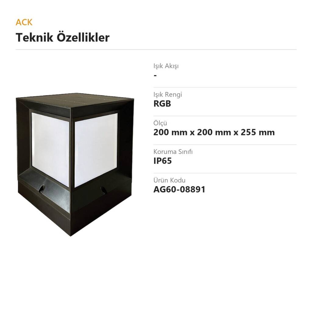 ACK Solar Sütun Bahçe Lambası (RGB Kumandalı) RGB (10 LED) - AG60-08891 - 4
