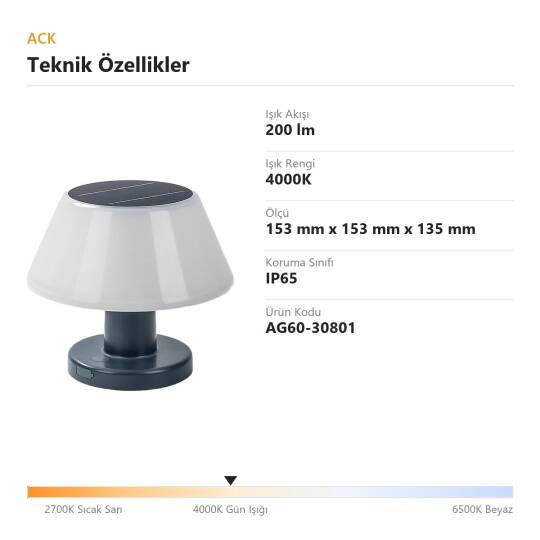 ACK Solar Yarım Küre Bahçe Lambası 4000K 200 lm AG60-30801 - 4