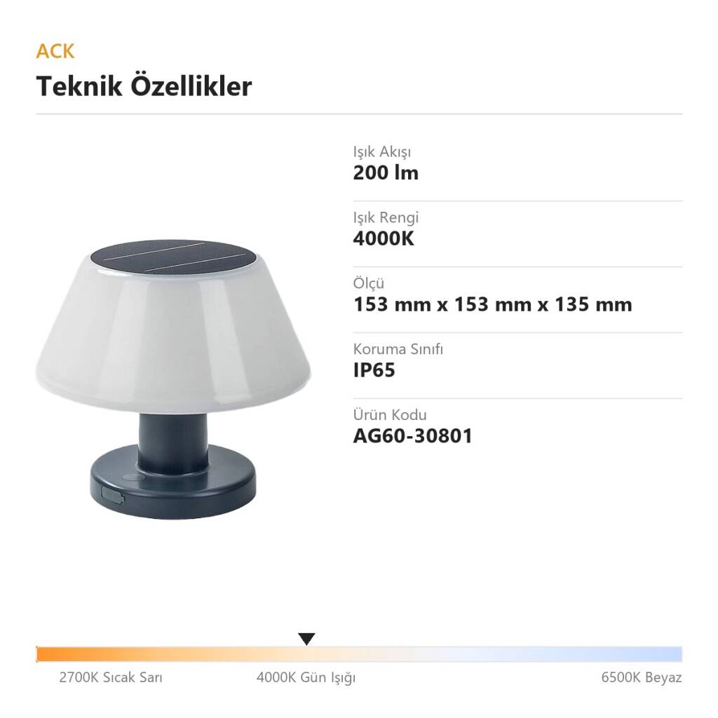 ACK Solar Yarım Küre Bahçe Lambası 4000K 200 lm AG60-30801 - 4
