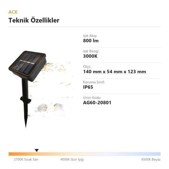 ACK Solar Zemin Lambası 3000K 800 lm AG60-20801 - 4