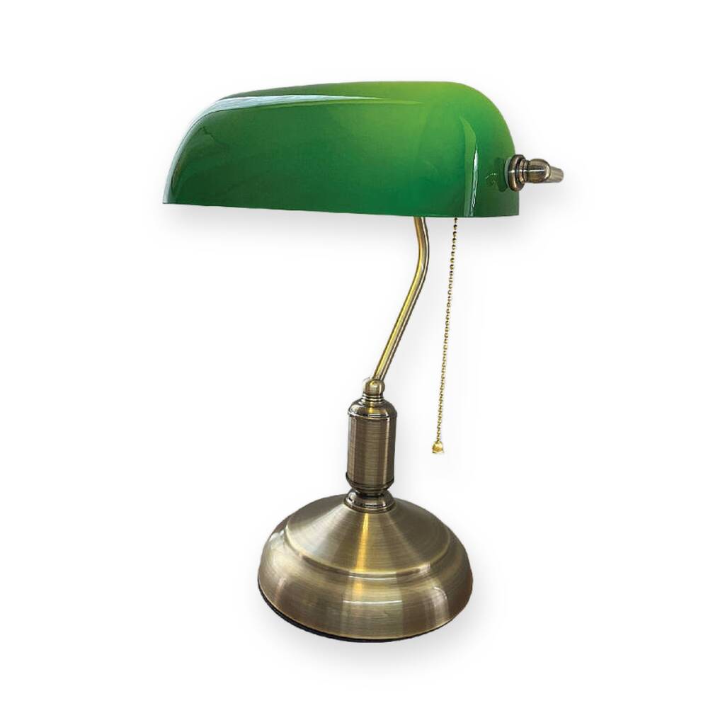 ACK Yeşil Camlı Eskitme/Antique Kasa Banker Masa Lambası AF10-00527 - 1