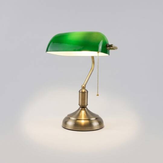 ACK Yeşil Camlı Eskitme/Antique Kasa Banker Masa Lambası AF10-00527 - 3