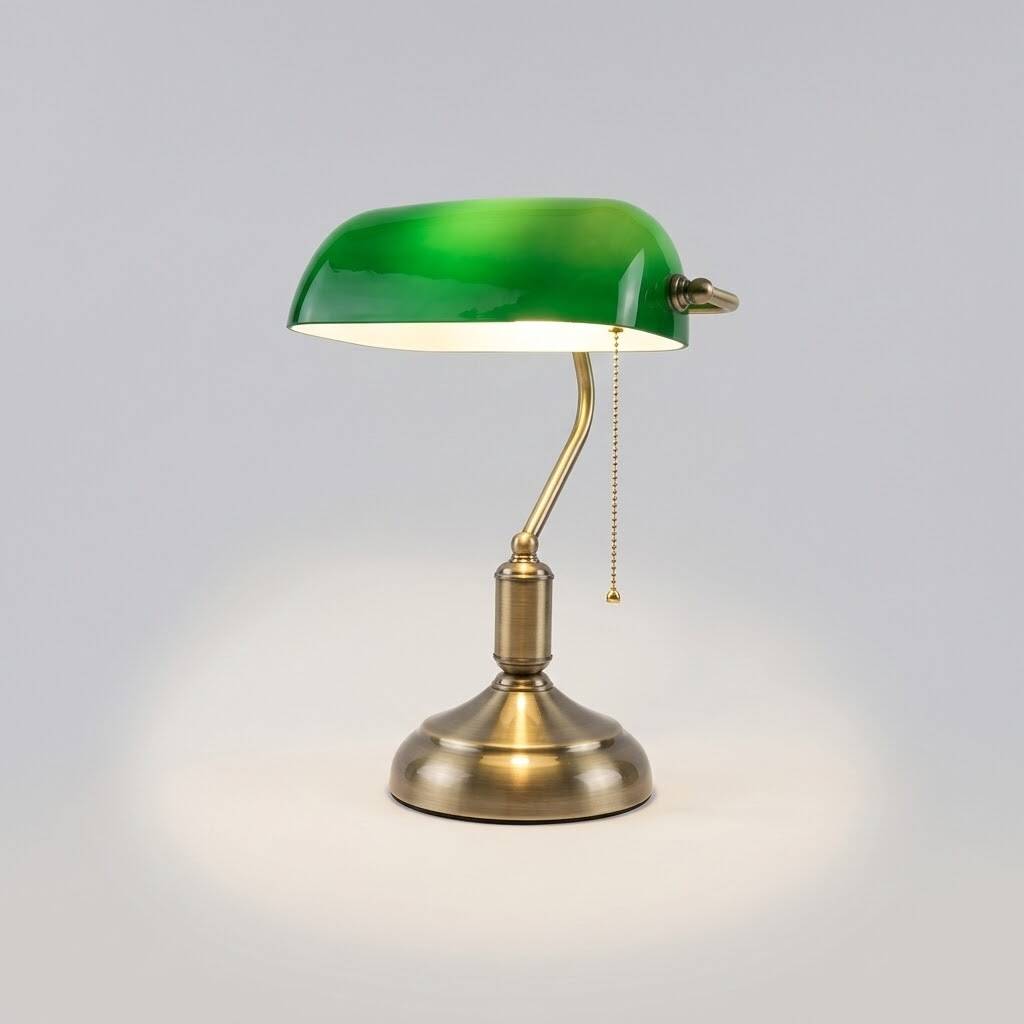 ACK Yeşil Camlı Eskitme/Antique Kasa Banker Masa Lambası AF10-00527 - 3