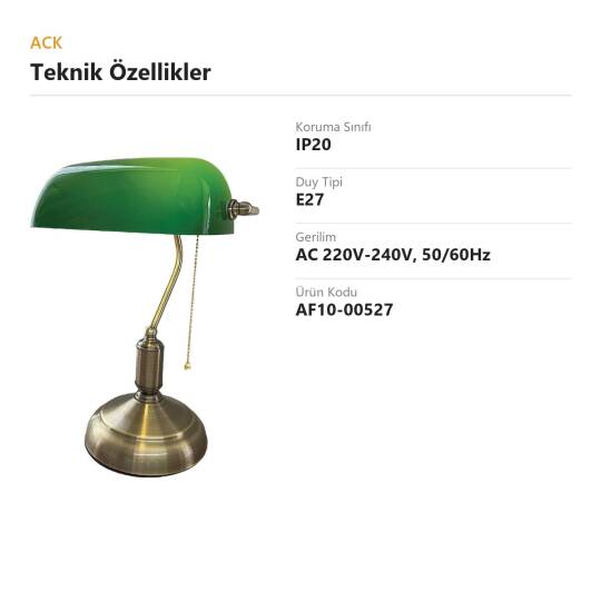 ACK Yeşil Camlı Eskitme/Antique Kasa Banker Masa Lambası AF10-00527 - 4
