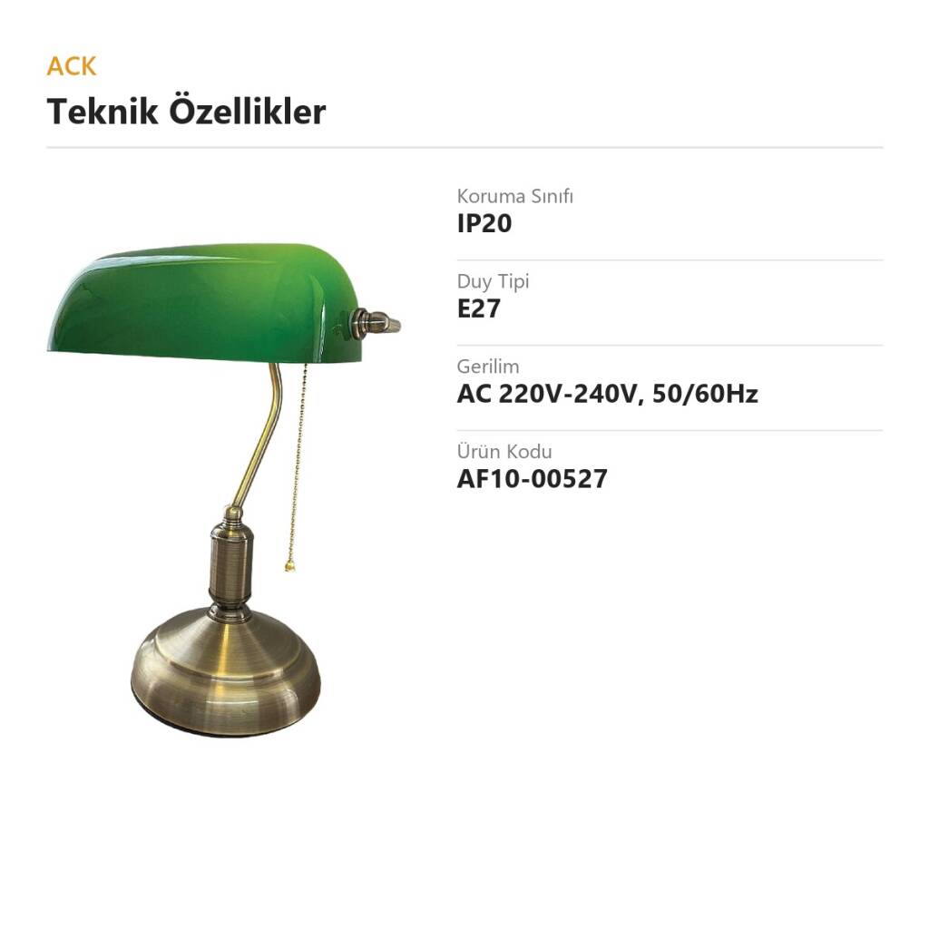 ACK Yeşil Camlı Eskitme/Antique Kasa Banker Masa Lambası AF10-00527 - 4