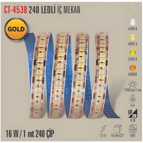 Cata Gold 240 Ledli İç Mekan Amber 5 Metre Led Şerit CT-4538-A - 2