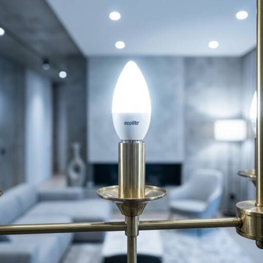 ECOLİTE 4,8W BEYAZ 6500K LED CANDLE Ampul : 220V -Opal cam - 470 Lümen 15.000 saat ömür - 2
