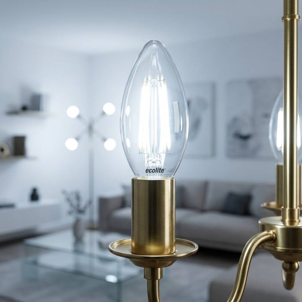 Ecolite 4W BEYAZ 6500K LED FILAMENT CANDLE Ampul 220V Şeffaf Cam 470 lümen 15.000 Saat Ömür - 2