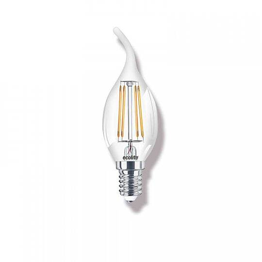 Ecolite 4W ILIK BEYAZ 4000K LED FILAMENT CANDLE FLAME Ampul 220V Şeffaf Cam 470 lümen 15.000 Saat Ömür 