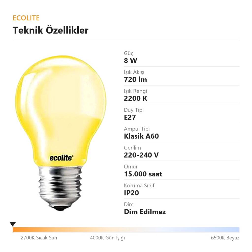 Ecolite 8W LED A60 SİNEK AMPULÜ 220V 720 LM 15.000 saat ömür - 4