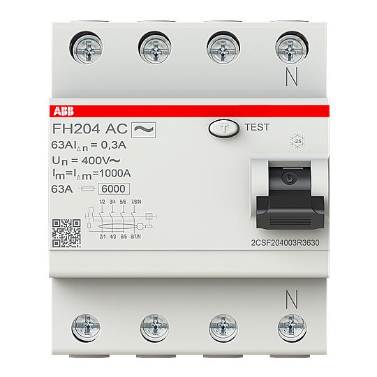 FH204 AC-63/0,3 4x63A 300mA Kaçak Akım Koruma Rölesi ABB - 1